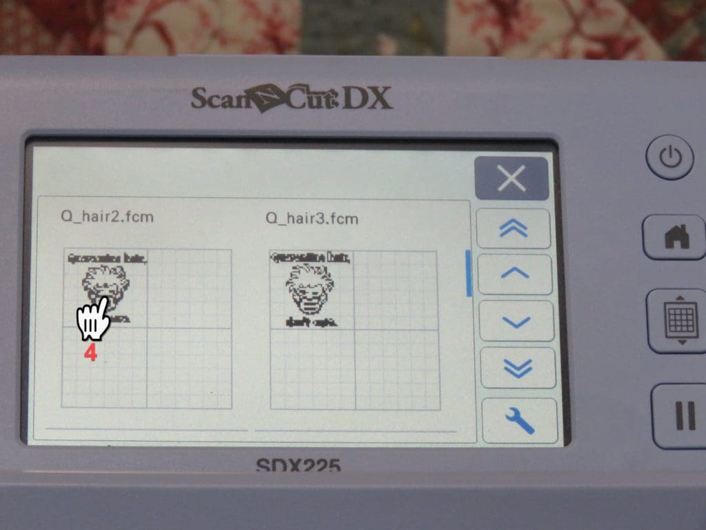 Quarantine Hair...Don't Care! 8 Screen Shot of Brother SDX225 showing selecting Quarantine Hair graphic fcm file