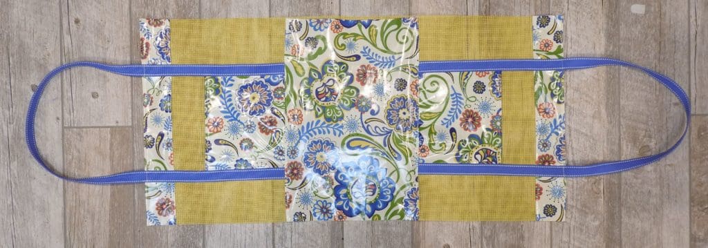 Vinyl Mesh Tote 20 Photo of placement of bottom accent fabric on mesh for vinyl mesh tote bag