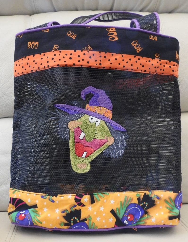 Vinyl Mesh Tote 29 Photo of vinyl mesh purse with Halloween embroidery