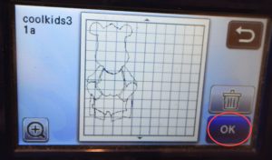 photo of ScanNCut screen once appliqué cut file has been loaded