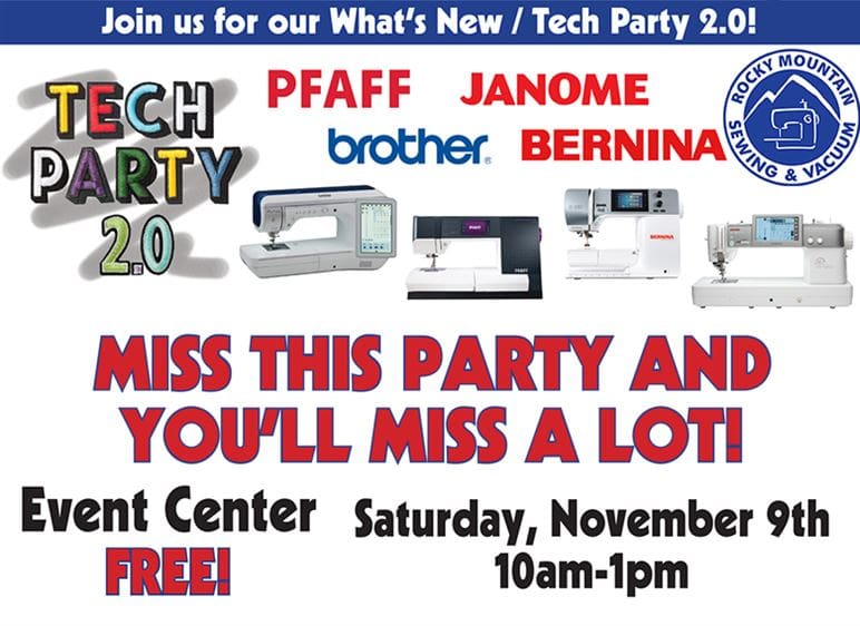 What's the Buzz: November Events at Rocky Mountain Sewing and Vacuum 2 Graphic advertising Tech Party 2.0 one of November events