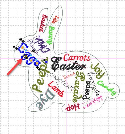 Screen shot of cross hair cursor in FTC-U for moving individual letters in a word.