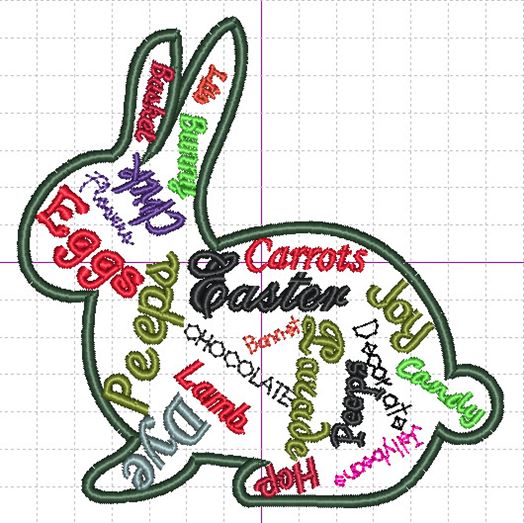 Screen shot of final word collage with satin stitch border in "3-D"