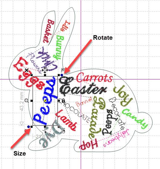 Screen shot of FTC-U word collage showing how to rotate individual words in the word collage