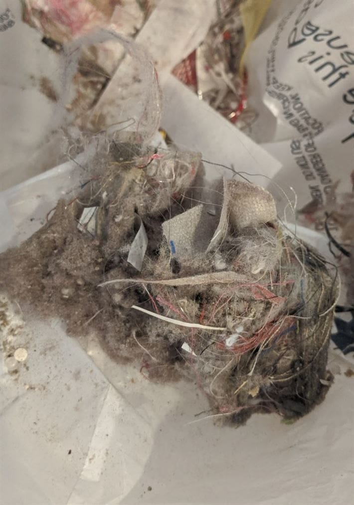 Clean Up on Aisle 9 : The Simplicity S65 Cordless Vacuum 6 Debris picked up by Simplicity S65 cordless vacuum after sweeping sewing room floor