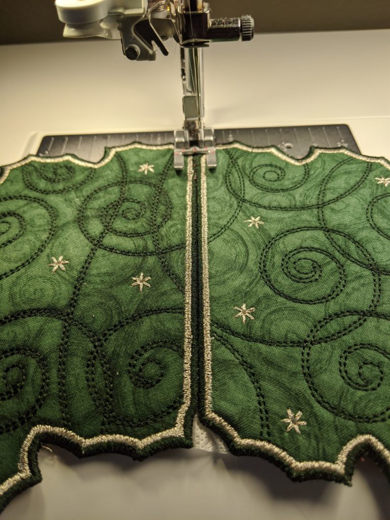 Photo of applique presser foot used to sew panels together edge to edge