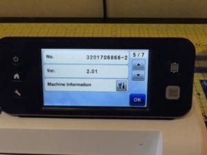 Scan N Cut2 Firmware Update 3 Photo of current firmware version, indication it is at ver. 2.01 and the need to update the ScanNCut2 firmware