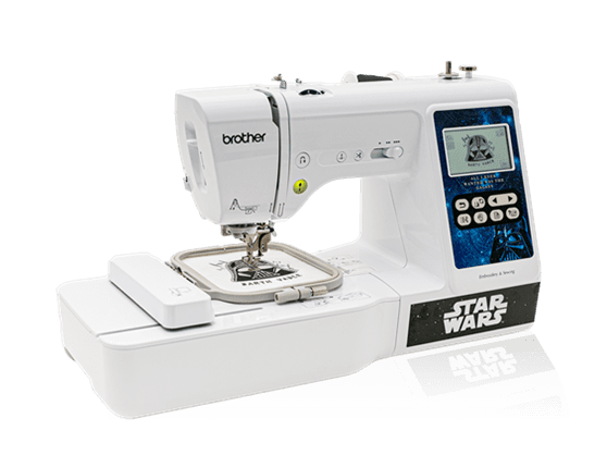 SIde view Brother Star Wars LB5000S Special Edition with The Force  faceplate Sewing/embroidery machine
