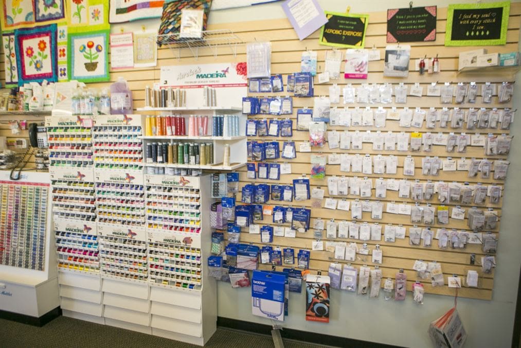 Sewing Thread - You Can't Stitch Without It! 5 Notions and thread display. Rocky Mountain Sewing
