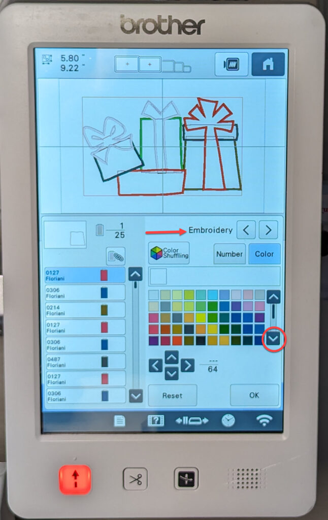 Emboridery palette on Brother PR1050X