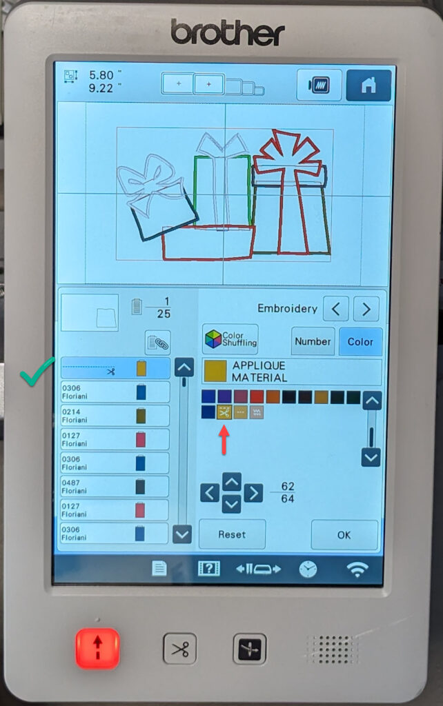 Create appliqué  cut data by selecting the thread color with scissors.