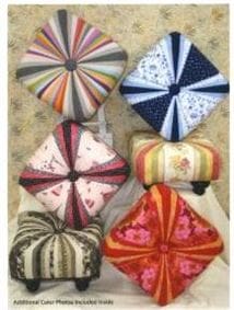 Little Miss Muffet is Making a Square Tuffet 1 Pattern cover showing different styles of square tuffet with feature fabric