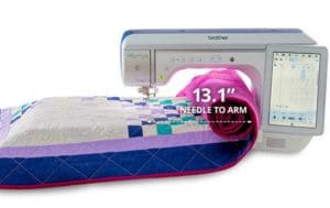 The Brother Luminaire. Part 1: Light Years Ahead 14 Brother Luminaire showing rolled up quilt in 13.1" needle to arm workspace