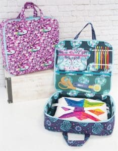 "Christmas in July" Sew Fun at Rocky Mountain Sewing and Vacuum 1 Photograph of Christmas in July Sew Fun project, Amethyst Bag showing inside of bag filled with art supplies