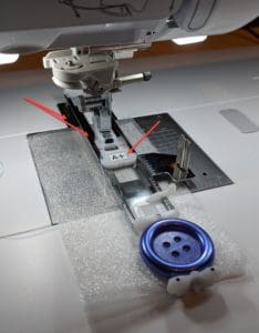 The Brother Luminaire. Part 1: Light Years Ahead 10 Diagram showing plate for delicate materials and size sensing sticker on the Brother Luminaire automatic buttonhole foot