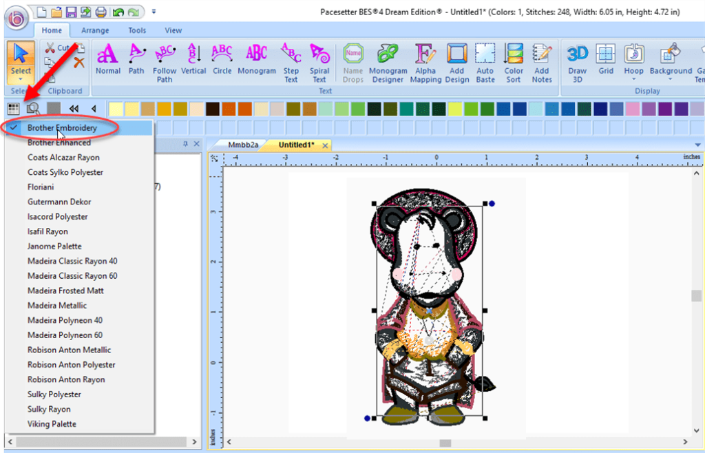 Screen shot of list of palettes in BES4