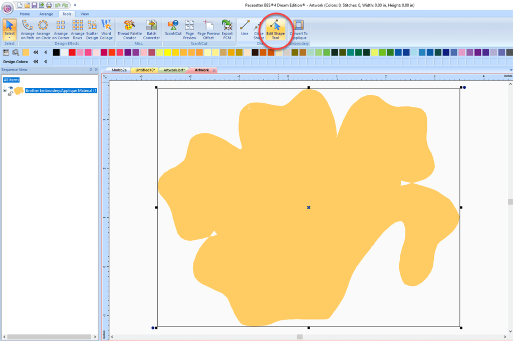 Screen shot of applique after being converted to artwork in Brother's BES4 Dream Edition