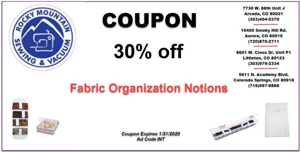 Get Sew Organized Challenge for January 2020: Fabric 8 coupon for 30% off fabric organization notions
