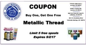 Don't Get Your Tinsel in a Tangle: Embroidering With Metallic Thread 25 Coupon for buy one, get one free metallic thread.