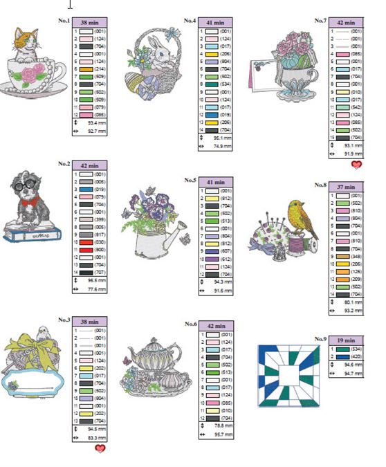 Sample embroidery designs on the LB5000S and LB5000M Special Edition sewing/embroidery machines from Brother