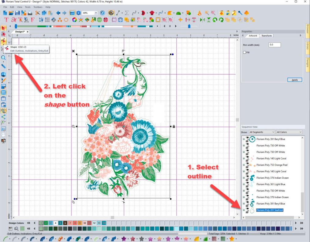 Edit outline with shape tool