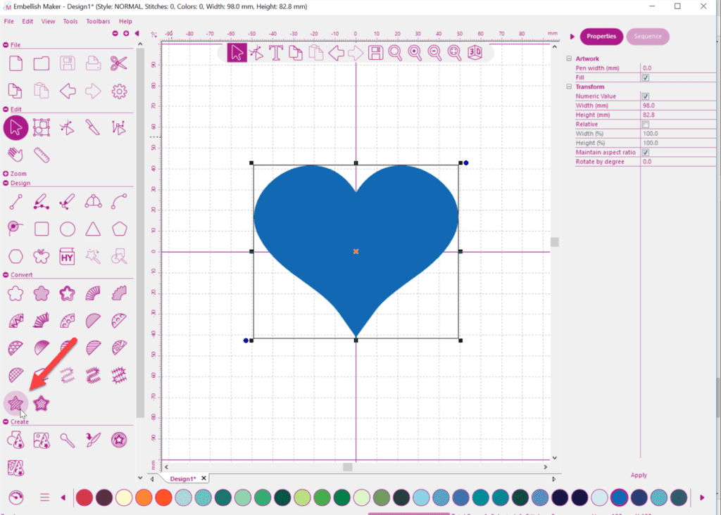 Chenille Embellished Penguin 16 Screen shot of selecting art work and chenille in Embellish Maker