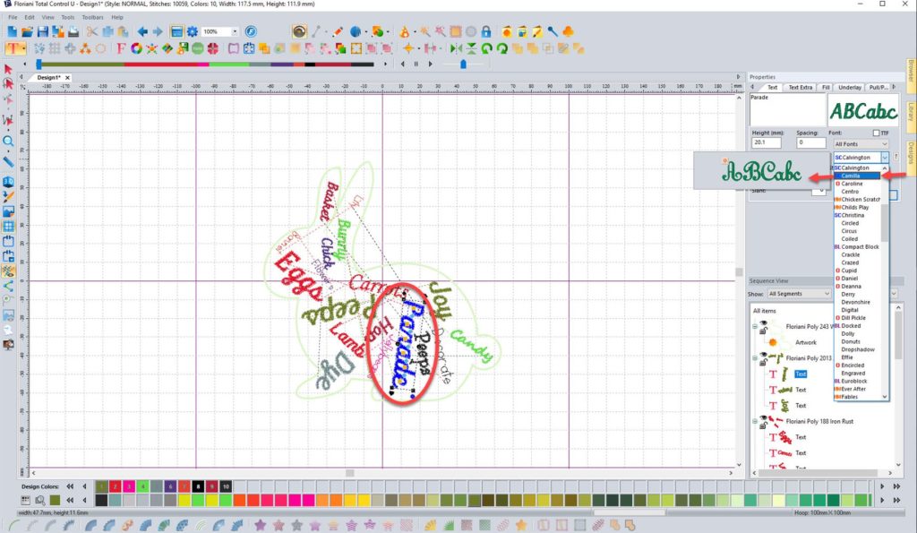 Screen shot of FTC-U word collage showing  how to change fonts of individual words in the word collage