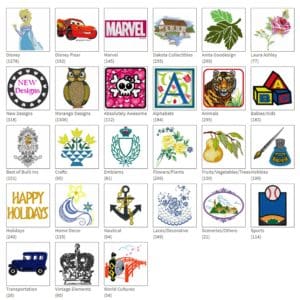 Simply MARVELous! Marvel Designs for Brother Embroidery Machines 6 Screen shot of different categories of designs available at iBroidery