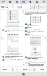 The Brother Luminaire. Part 1: Light Years Ahead 12 Screen shot of instruction manual on HD screen on the Brother Luminaire