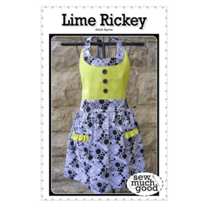 Don't Get Your Tinsel in a Tangle: Embroidering With Metallic Thread 7 Photo of Lime Rickey apron sewn with yellow bodice and black and white print skirt and trim