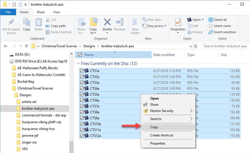 How To Transfer Embroidery Designs to Your Machine 25 Screen shot of copying source files by right clicking
