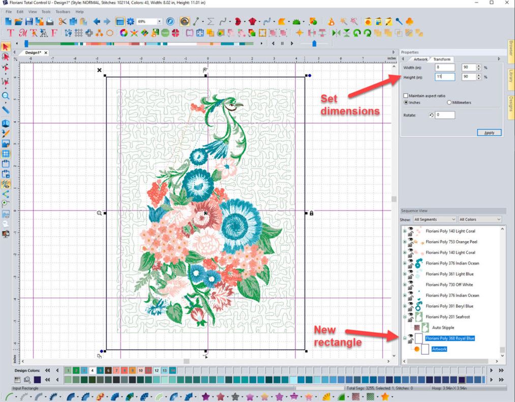 rectangle for placement stitich