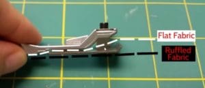 Don't Get Ruffled, Get Ruffling: Gather Fabric Using a Serger 6 Photo of path fabric takes under and in the gathering foot