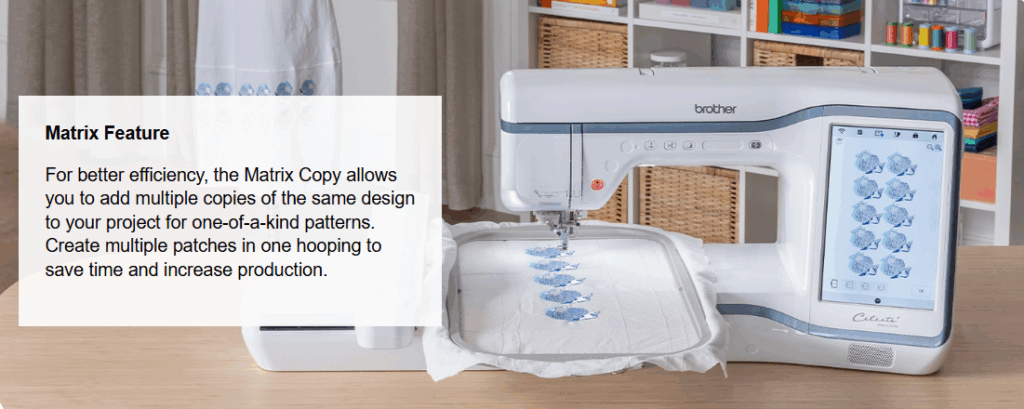 Brother CX1e embroidery machine used for home décor sewing project